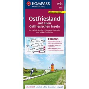 Kompass Karten GmbH KOMPASS Fahrradkarte 3322 Ostfriesland mit allen Ostfriesischen Inseln 1:70.000