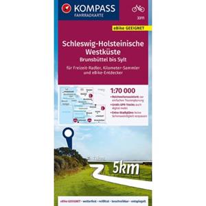 62damrak Kompass Fahrradkarte 3311 Schleswig-Holsteinische Westküste, Brunsbüttel Bis Sylt 1:70.000
