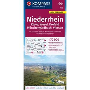 Kompass-Karten KOMPASS Fahrradkarte 3323 Niederrhein, Kleve, Wesel, Krefeld, Mönchengladbach, Viersen 1:70.000