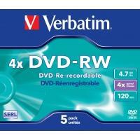Verbatim DVD-RW Matt Silver 4x 4.7GB Jewel Case 5 stuks