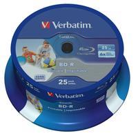 Verbatim BD-R SL Datalife 25GB* 6x Wide Inkjet Printable 25 Pack Spindle - Verb