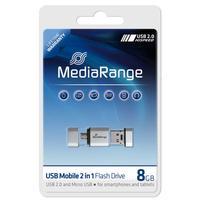 MEDIA RANGE USB-Stick Nano USB 2.0 silber 8 GB mit Micro-USB Adapter