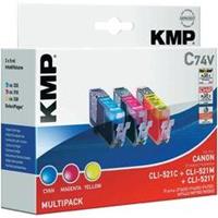 kmp Tinte ersetzt Canon CLI-521 Kompatibel Kombi-Pack Cyan, Magenta, Gelb C74V 1510,0005