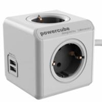 Allocacoc PowerCube Extended 4-voudige stekkerdoos met 2x USB - grijs/wit - 3 meter