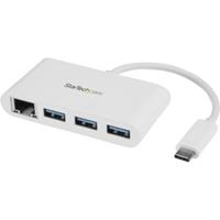 StarTech.com 3 Port USB 3.0 Hub plus Gigabit Ethernet - USB-C - Weiß