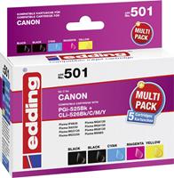 Edding Inkt vervangt Canon PGI-525, CLI-526 Compatibel Combipack Zwart, Foto zwart, Cyaan, Magenta, Geel EDD-501 EDD-501