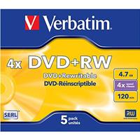 Verbatim DVD+RW Matt Silver 4.7 GB 4x Jewel Case 5 stuks - 