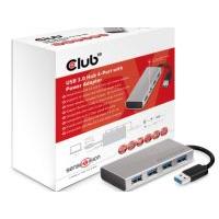 Club3D 4 Port USB 3.0-Hub mit Aluminiumgehäuse, mit Schnellladeport Aluminium (gebürstet)