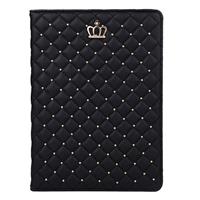 huismerk iPad Air 2 / iPad 6 horizontaal Plaid en kroontje structuur PU leren Hoesje met houder (zwart)