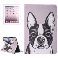 huismerk For iPad 4 / 3 / 2 Painting Bulldog Pattern Horizontal Flip Leather Case with Holder & Wallet & Card Slots & Pen Slot