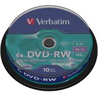 Verbatim 10x herschrijfbare DVD-RW discs 4-speed 4,7 GB spindel
