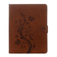 huismerk Voor iPad 4 geperste bloemen vlinder patroon horizontaal flip PU lederen draagtas met magnetische Buckle & houder & Card Slots & Wallet(Brown)