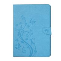 huismerk Voor iPad 4 geperste bloemen vlinder patroon horizontaal flip PU lederen draagtas met magnetische Buckle & houder & Card Slots & Wallet(Blue)