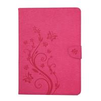 huismerk Voor iPad 4 geperste bloemen vlinder patroon horizontaal flip PU lederen draagtas met magnetische Buckle & houder & Card Slots & Wallet(Magenta)