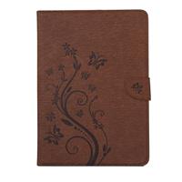 huismerk Voor iPad 4 geperste bloemen vlinder patroon horizontaal flip PU lederen draagtas met magnetische Buckle & houder & Card Slots & Wallet(Brown)