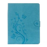 huismerk Voor iPad 4 geperste bloemen vlinder patroon horizontaal flip PU lederen draagtas met magnetische Buckle & houder & Card Slots & Wallet(Blue)