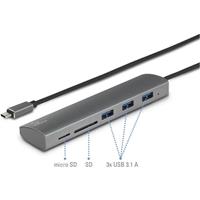 renkforce 3+2 Port USB 3.1-Hub mit eingebautem SD-Kartenleser, mit Aluminiumgehäuse Silber