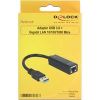 Delock Premium USB-A naar RJ45 Gigabit Ethernet LAN adapter - USB3.0 - CAT6 / zwart - 0,10 meter