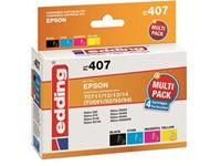 edding Cartridge vervangt Epson T0711/T0712/T0713/T0714 Multipack 4 Compatibel Combipack Zwart, Cyaan, Magenta, Geel EDD-407 18-407