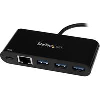 StarTech.com USB-C to GbE Adapter with 3-Port USB 3.0 Hub w/ Power Delivery - network adapter