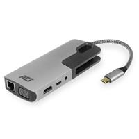 act AC7043 USB-C MultiPort Adapter - HDMI/VGA -Ethernet - 3x USB-A - Kaartlezer - Audio