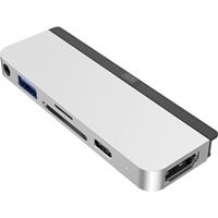 hyperdrive HD319B-SILVER USB-C (USB 3.2 Gen 2) multiport hub Ultra HD-geschikt, Met aluminium behuizing, Met ingebouwde SD-kaartlezer Zilver
