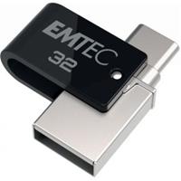 Emtec T260C USB flash drive 32 GB USB Type-A / USB Type-C 3.2 Gen 1 (3.1 Gen 1) Zwart, Roestvrijstaa