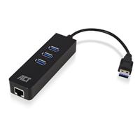 ACT USB Hub 3.2, 3x USB-A, ethernet, zwa