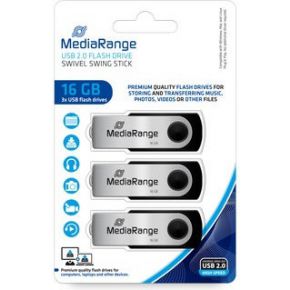 Mediarange MR910-3 USB flash drive 16 GB USB Type-A 2.0 Zwart, Zilver