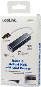 LogiLink USB 3.0 Hub + Kartenleser, 3-Port, grau