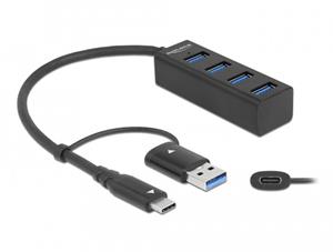 Delock 4 Port USB 3.2 Gen 1 Hub mit USB Type-C oder USB Typ-A Anschluss, USB-Hub