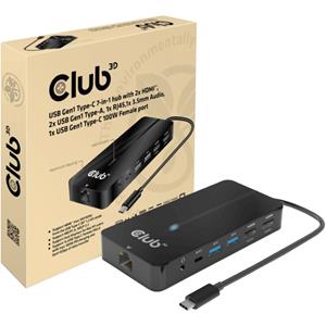 Club 3D USB Gen 1 Type-C 7-in-1 Hub 2x HDMI, 2x USB-A, 1x RJ-45, 1xUSB-C Gen 1. 100W
