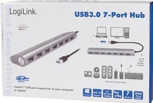 LOGILINK USB 3.0 HUB 7-port, Aluminium grijs