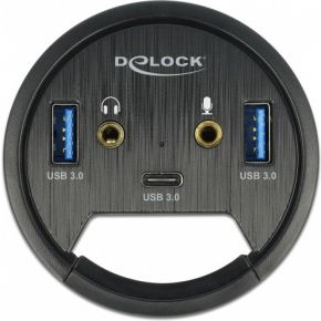 Delock 3 Port Tisch-Hub 1x Typ-C - 2x Typ-A + HD-Audio, USB-Hub