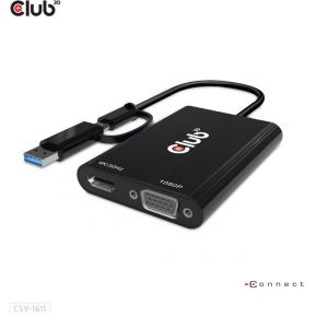 Club 3D CLUB3D USB Gen1 Type-C/-A to Dual HDMI (4K/30Hz) / VGA (1080/60Hz)