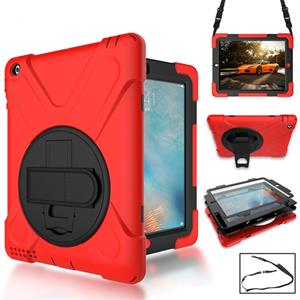 huismerk 360 graden rotatie silicone beschermhoes met houder en hand riem en lange riem voor iPad 9 7 (2017) & (2018) (rood)