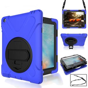 huismerk 360 graden rotatie silicone beschermhoes met houder en hand riem en lange riem voor iPad 9 7 (2017) & (2018) (blauw)