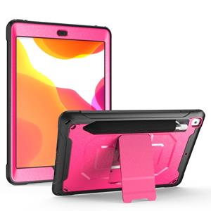 huismerk Voor iPad 9.7 (2018) & (2017) 360 Graden Rotatie PC + Siliconen beschermhoes met houder & handriem(Rose Red)