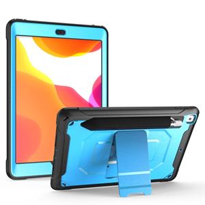 huismerk Voor iPad 9 7 (2018) & (2017) 360 graden rotatie PC + silicone beschermhoes met houder & hand-strap (licht blauw)