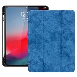 huismerk Horizontale Flip leergeval geval met pen sleuf drie-opvouwbare houder & Wake-up/slaapfunctie voor iPad Pro 12 9 (2018) (blauw)