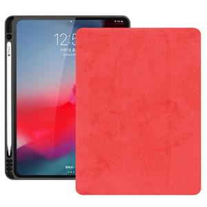 huismerk Horizontale Flip leergeval geval met pen sleuf drie-opvouwbare houder & Wake-up/slaapfunctie voor iPad Pro 12 9 (2018) (rood)