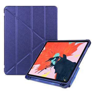 huismerk Multi opvouwbare Shockproof TPU beschermhoes voor iPad Pro 11 inch (2018) met houder & stylushouder (donkerblauw)