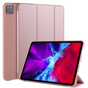 Voor iPad Pro 11 (2020) 3-vouwend horizontaal flip PU leder + schokbestendige honingraat TPU-kast met houder(roségoud)