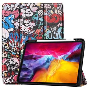 huismerk Gekleurde tekening horizontale flip TPU + PU lederen behuizing met drie-opvouwbare houder / slaap / wake-up functie & pen sleuf voor iPad Pro 11 inch