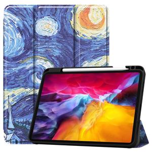 Gekleurde tekening horizontale flip TPU + PU lederen behuizing met drie-opvouwbare houder / slaap / wake-up functie & pen sleuf voor iPad Pro 11 inch