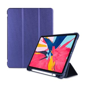 huismerk Drie-vouwen shock proof TPU beschermende case voor iPad Pro 11 inch (2018) met houder & pen slot (donkerblauw)