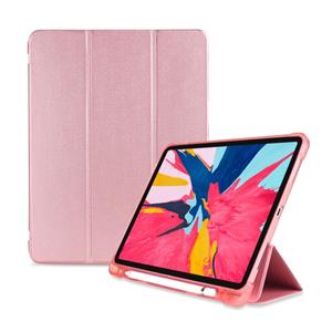 huismerk Drie-vouwen shock proof TPU beschermende case voor iPad Pro 11 inch (2018) met houder & pen sleuf (Rose goud)