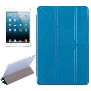 huismerk Transformers stijl zijde textuur horizontale Flip effen kleur lederen draagtas met houder voor iPad mini 2019 (blauw)