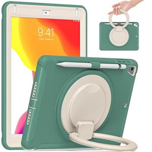 huismerk Shocproof siliconen + pc-beschermhoes met 360 graden rotatie opvouwbare handvat grip houder & pen slot voor iPad 9.7 2018/2017 (Emmerald Green)