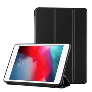 huismerk iPad mini 2019 PU Plastic geval opvouwbare vervorming links onderaan en rechts Flip lederen draagtas met drie vouwen beugel & Smart Sleep(Black)